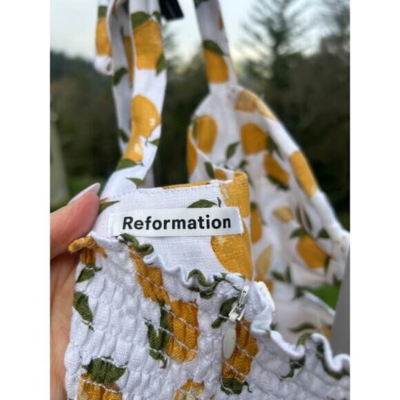 Reformation Pearson Linen Mini Dress Citron Lemon Print Size 6 - Picture 4 of 5